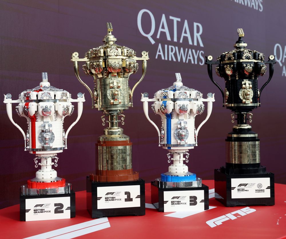 The Silverstone trophies made of LEGOs for the race today.
