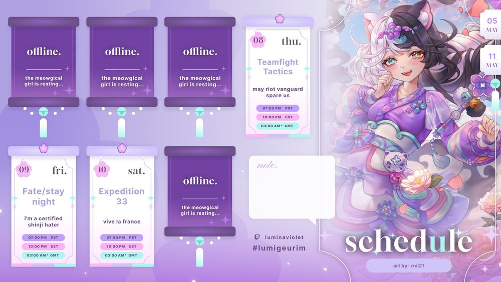 THURSDAY, MAY 08: Teamfight Tactics
FRIDAY, MAY 09: FATE/STAY NIGHT
SATURDAY, MAY 10: EXPEDITION 33