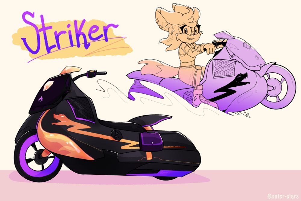 Art of Athena (Sonic OC) and her biski (amphibious motorcycle hybrid), Striker. 