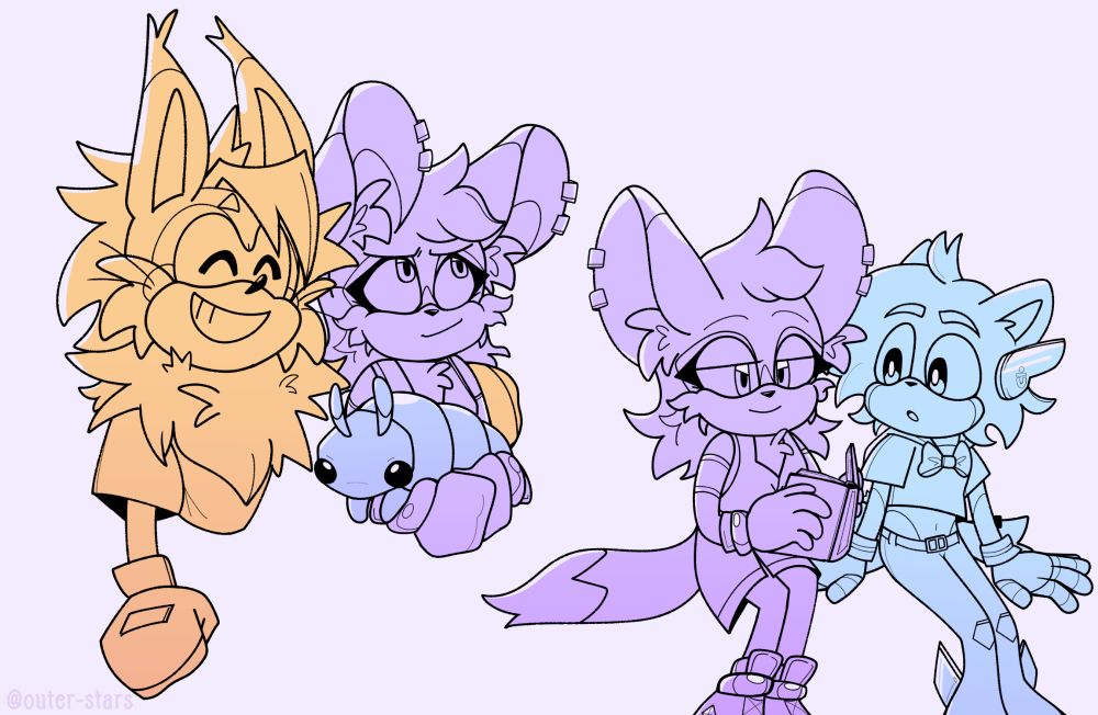 Doodles of Athena hanging out with Kicks & Punt (@west-brooke) and Jetsam (@snailsnaps)