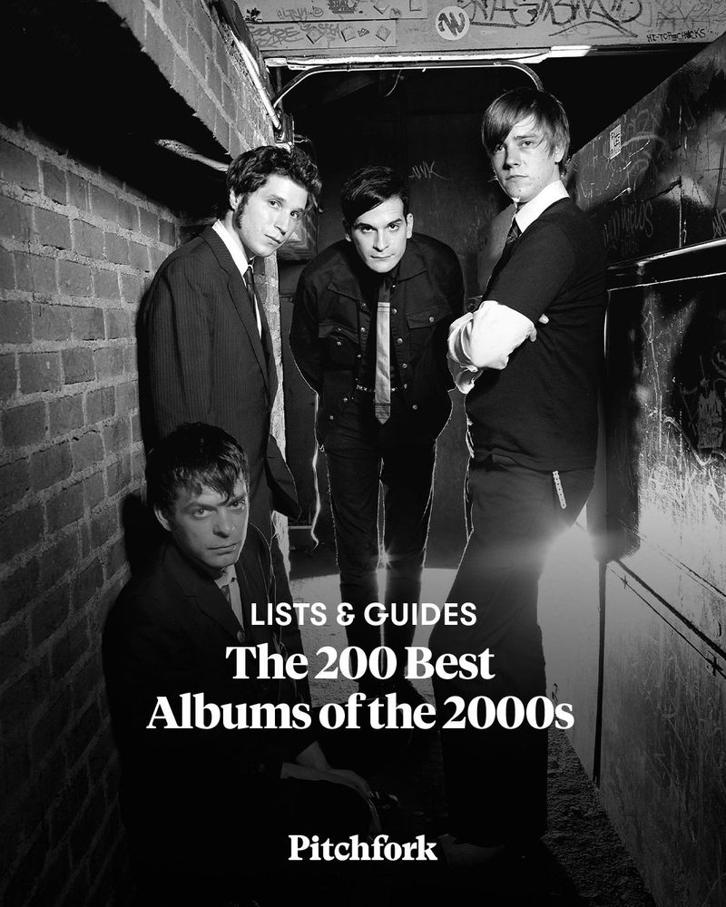 black and white image of interpol the band with the 200 best albums of the 2000s text on top of them