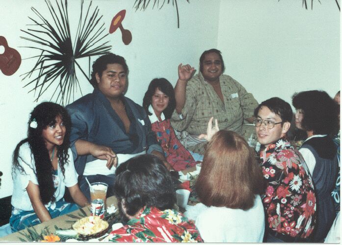 Young sumo wrestler Konishiki dining at Camp Zama Japan Army Base Hawaiian Club circa 1982 or 1983