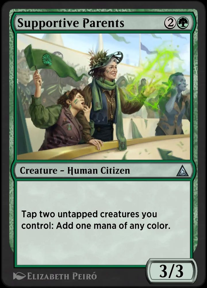 The Magic the Gathering card 'Supportive Parents' from the Arena-only set 'Through the Omenpaths'