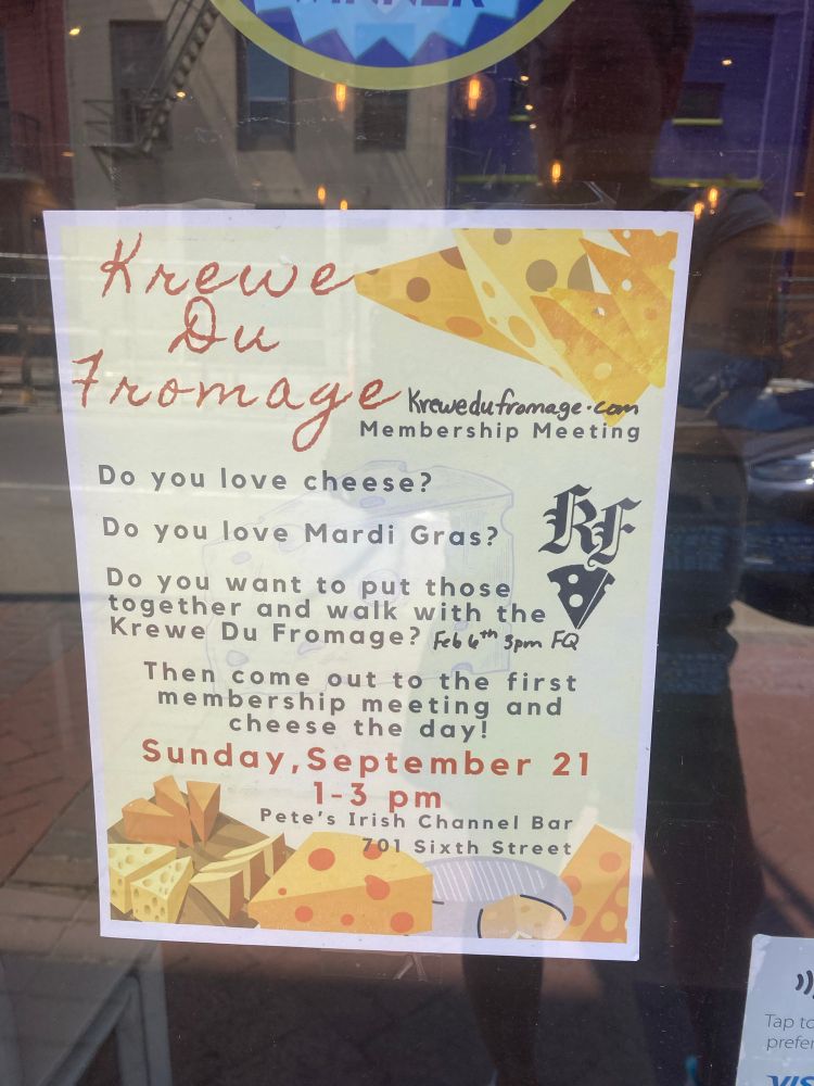 Poster advertising Krewe du Fromage initial meeting sept 21