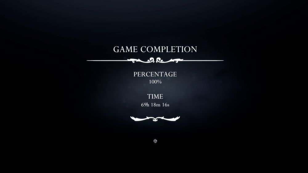 Hollow Knight: Silksong game completion screenshot

Percentage: 100%

Time: 69h 18m 16s