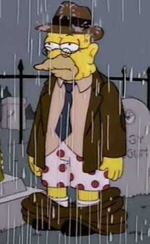 Abe Simpson in the rain with his pants down.