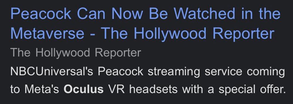 Peacock Streaming Service Comes to Meta's Oculus VR Headsets