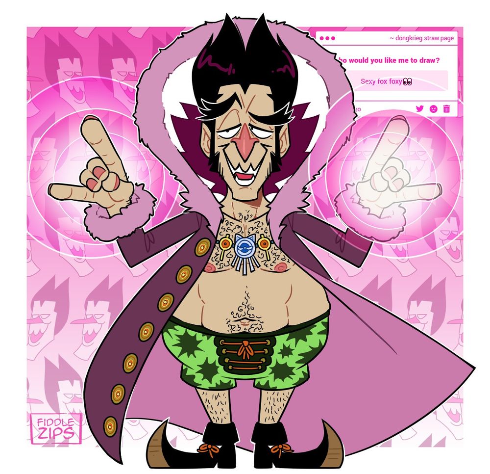 "Silver Fox" Foxy from One Piece. He has his hands up and is doing his slow-slow beam.