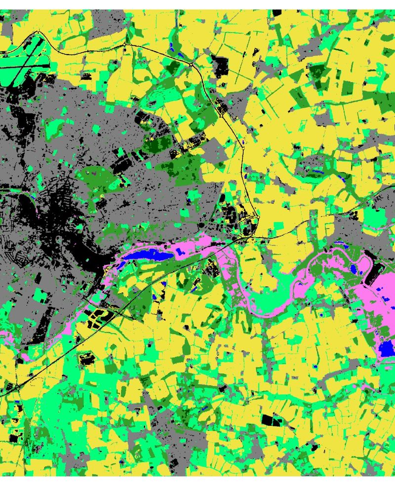 Broad habitats from the UKCEH Land Cover Map for an area more zoomed in around Norwich in England
