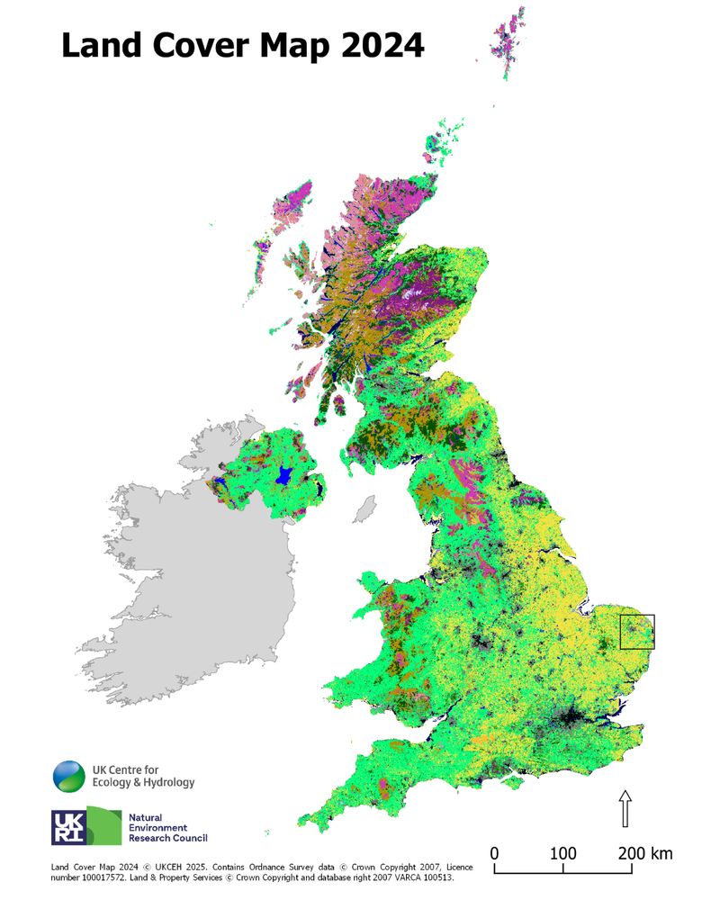Map of UK and Ireland illustrating broad habitats in the UK and Northern Ireland as classified by the UKCEH Land Cover Map