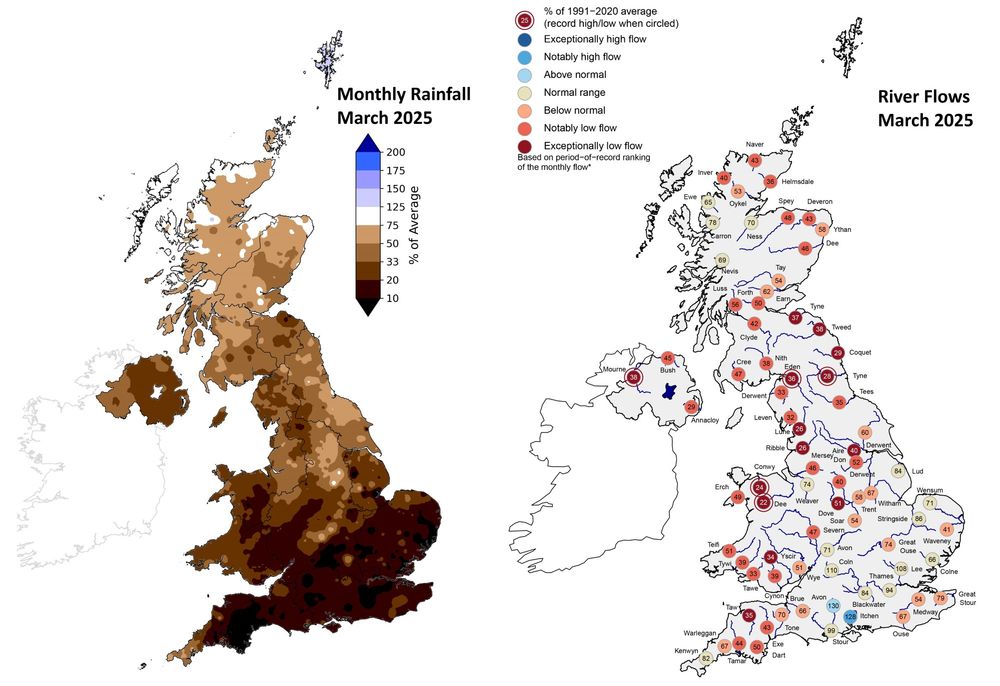 Maps illustrating the Hydrological Summary for March 2025.
