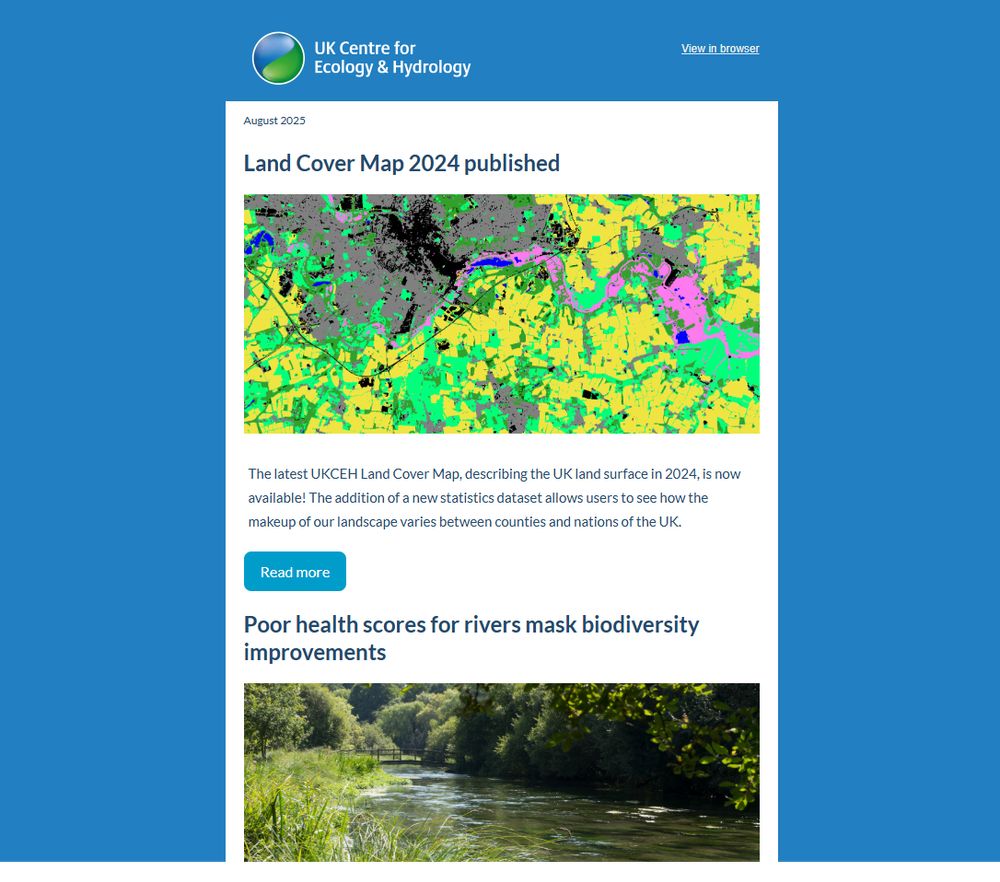 Screengrab of newsletter with image of Land Cover Map on top and image of a river on bottom