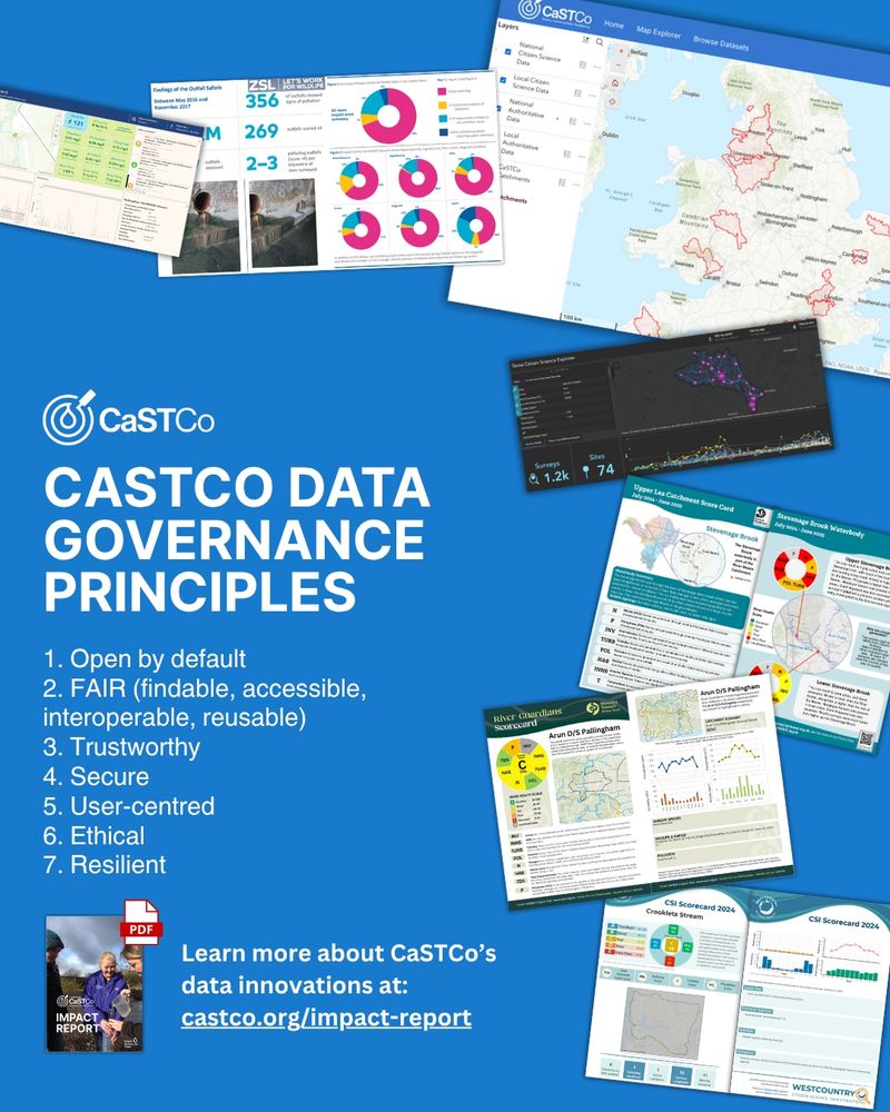 Screengrabs and documents plus text: 
CastCo Data Governance Principles
1. Open by default
2. FAIR (findable, accessible, interoperable, reusable)
3. Trustworthy
4. Secure
5. User-centred
6. Ethical
7. Resilient