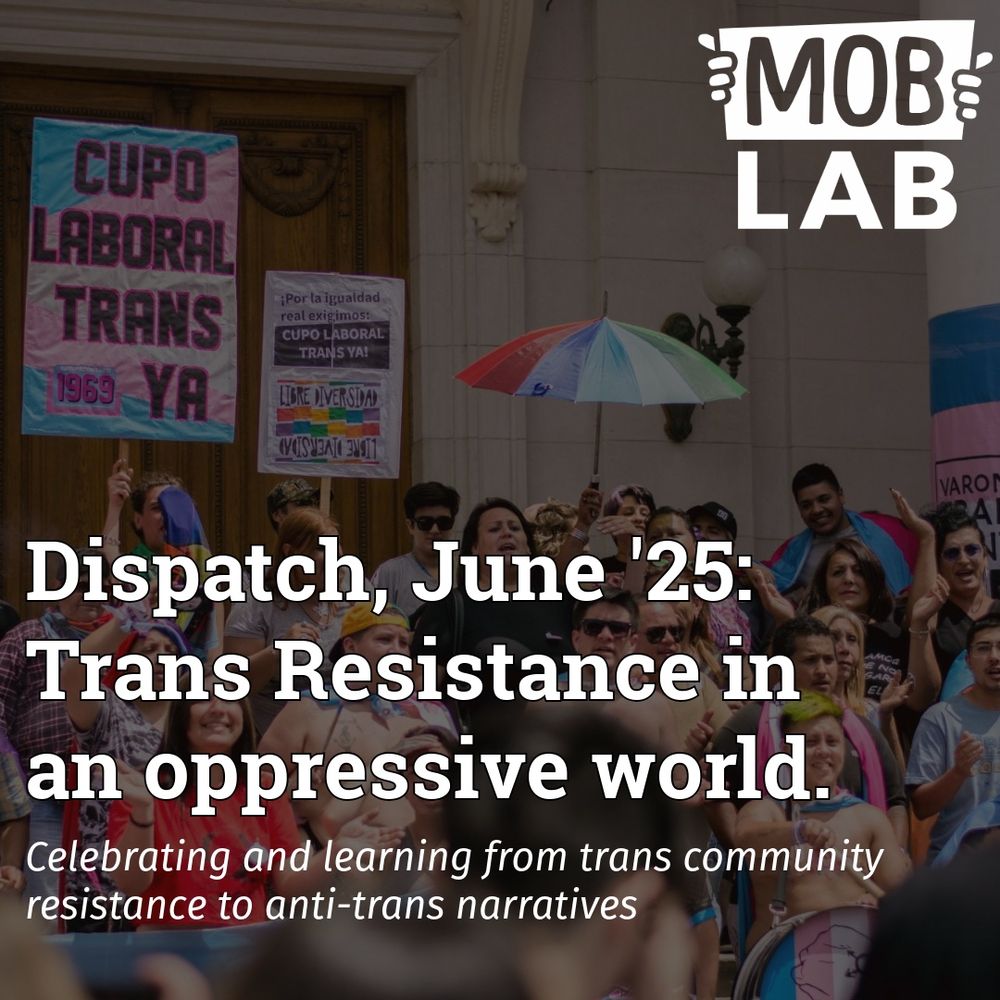 Picture of activists in Argentina calling for better trans rights in a protest. MobLab logo in corner. Text reads:

Trans Resistance in an oppressive world

Celebrating and learning from trans community resistance to anti-trans narratives