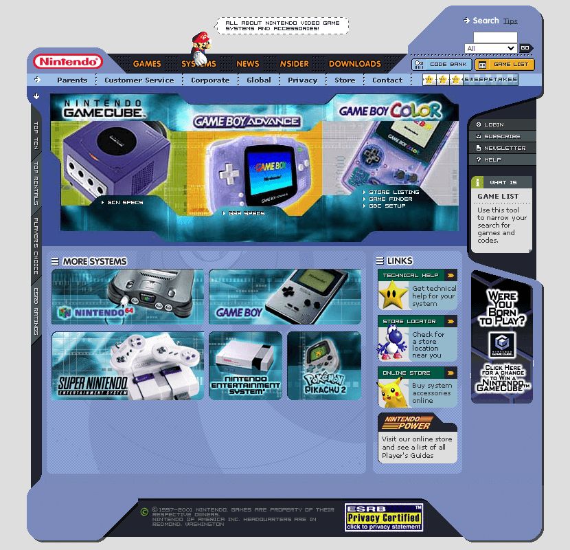 Nintendo website (2001)