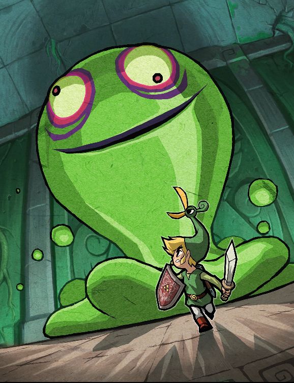 The Legend of Zelda: The Minish Cap artwork from Nintendo Today! Link fighting a boss 