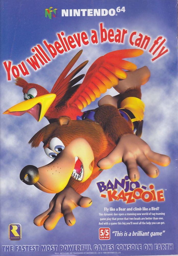 Banjo Kazooie ad “You will believe a bear can fly” (1998)