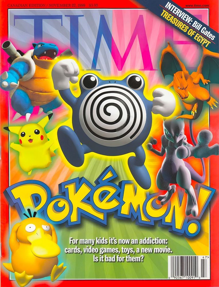 Pokémon Time Magazine Cover (1999) ft: Poliwhirl, MewTwo, Psyduck, Pikachu, Charizard and Blastoise 