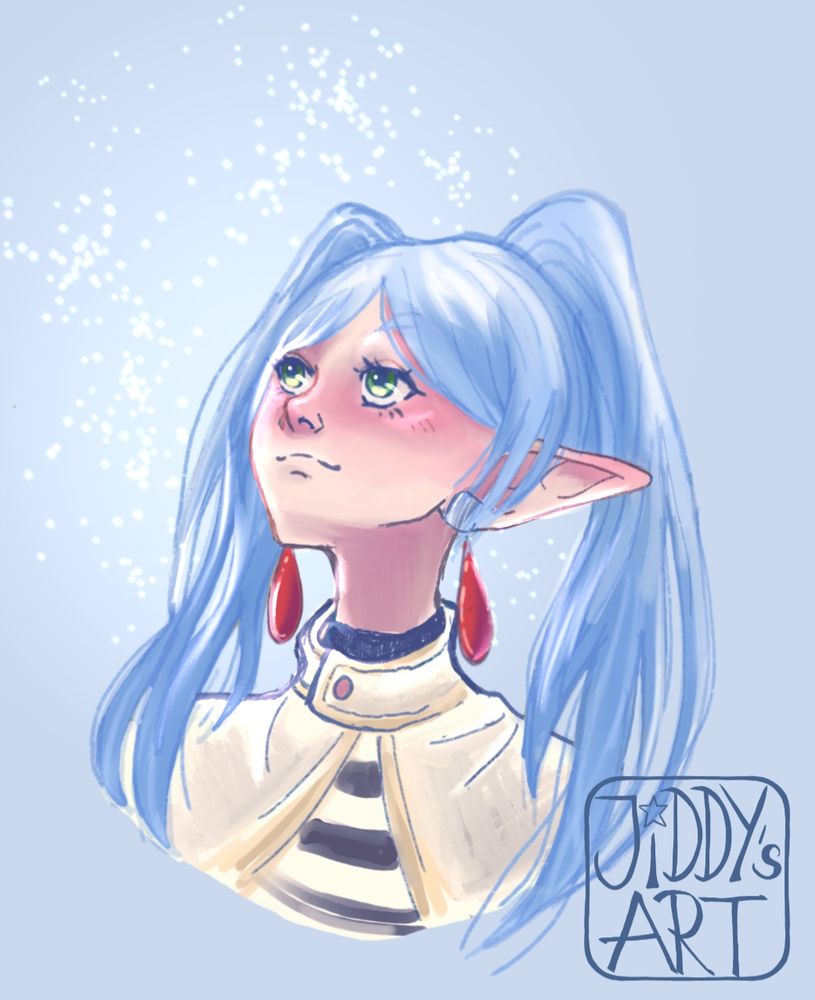 Drawing challenge / Frieren fanart in a weird face angle from below.