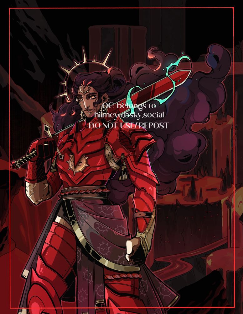 A hades inspired artwork of my paladin Neriah in her new red armor