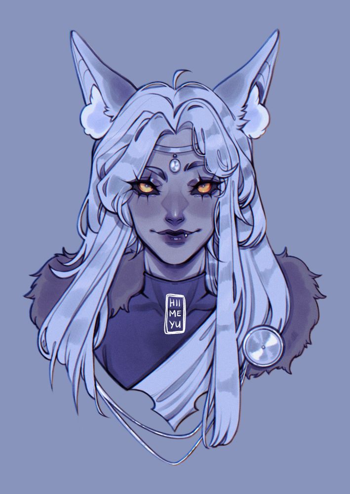 A wolf woman belonging to @tujiux smiling at the viewer
