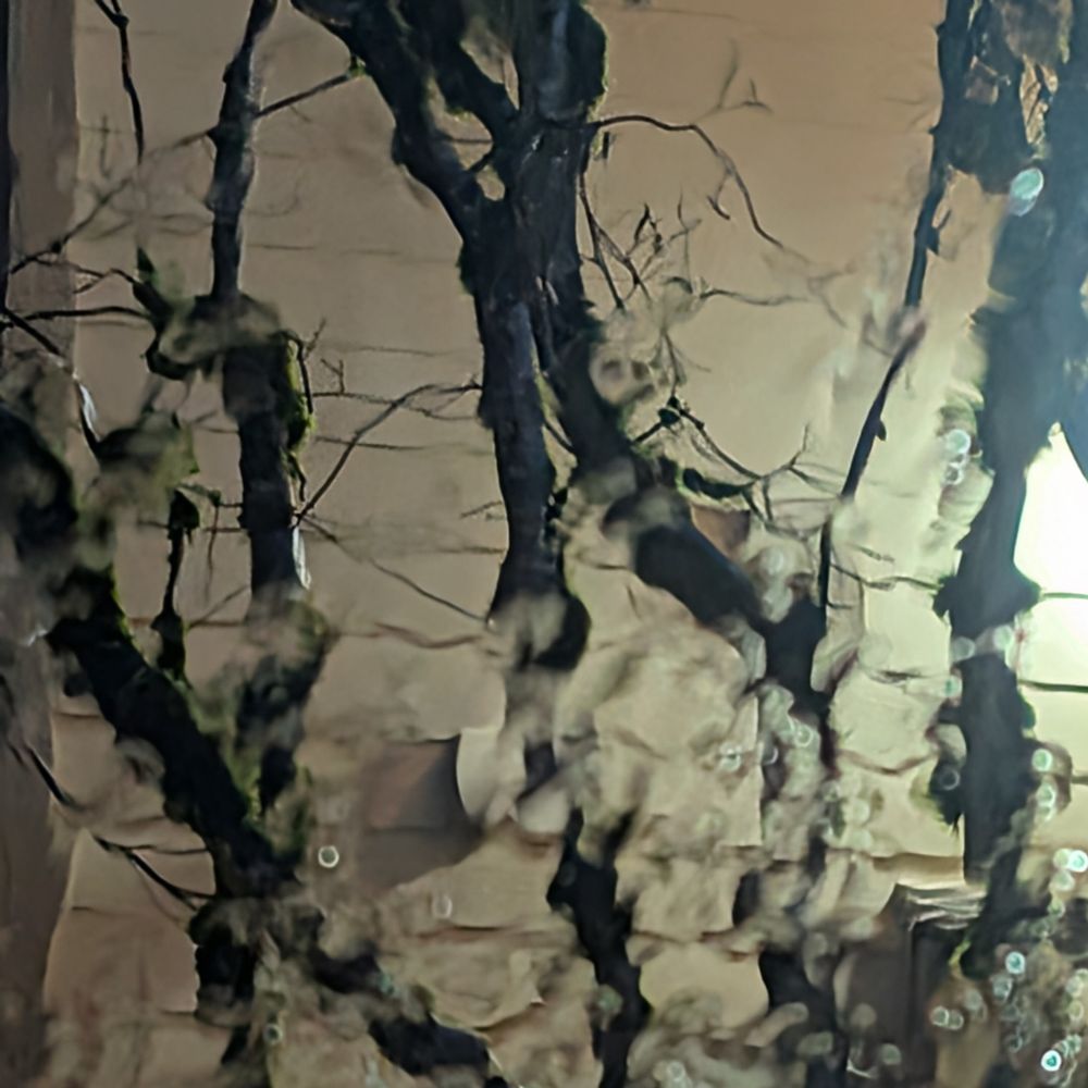 Winter trees view from behind a rain soaked windshield.