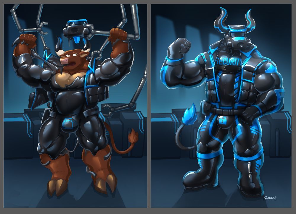 Bosco the Minotaur being converted into a latex based security guard