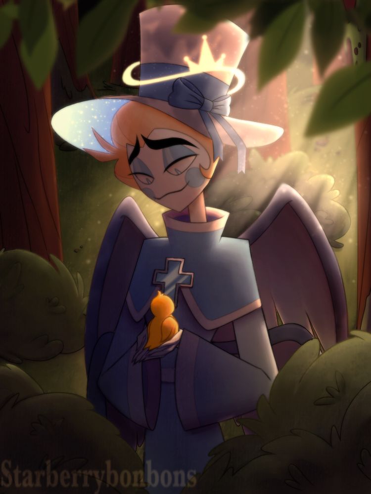 a drawing of the character lucifer from hazbin hotel staring at a duck