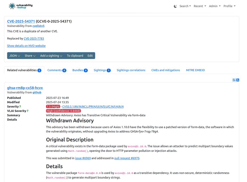 This advisory has been withdrawn because users of Axios 1.10.0 have the flexibility to use a patched version of form-data, the software in which the vulnerability originates, without upgrading Axios to address GHSA-fjxv-7rqg-78g4.