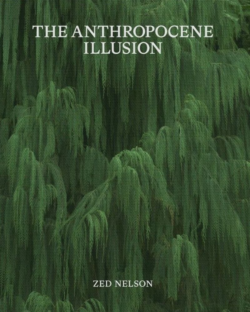 Book cover of Zed Nelson's THE ANTHOPROCENE. The green tree featured on the cover is the Sitka spruce, located on Campbell Island in the Southern Ocean. This tree is significant for its role in dating the start of the Anthropocene epoch. Book contains 70 photos.