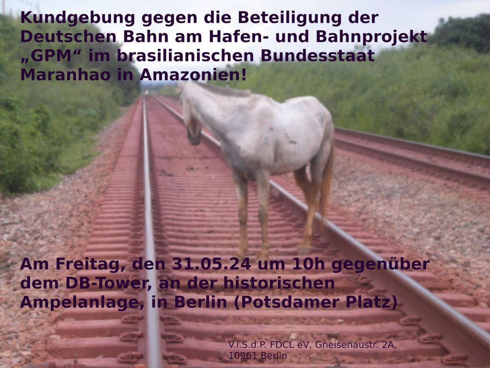 Kundgebung Berlin gegen Deutsche Bahn im Amazonas Brasilien