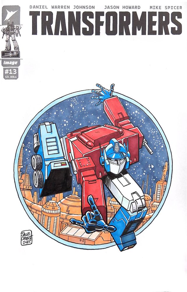 Sketch cover of Optimus Prime doing the Amazing Spider-Man #300 Todd McFarlane pose.