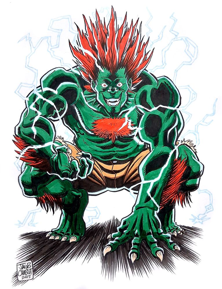 Blanka from Street Fighter. Not the original Street Fighter, but like all the rest of them.