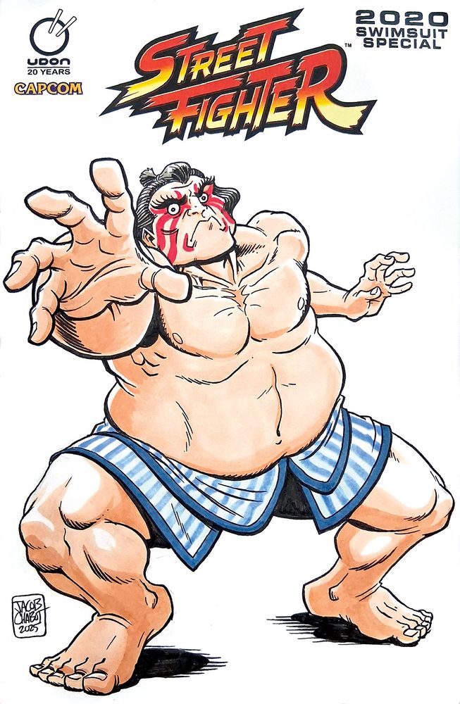 E Honda from Street Fighter drawn on a Swimsuit Special Sketch Cover.