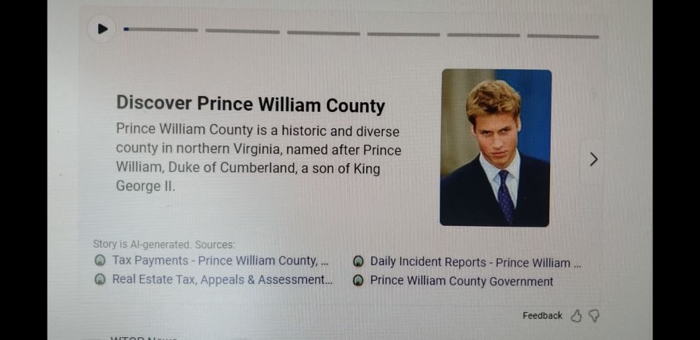 Search result for Prince William County, VA, shows a picture of William, Prince of Wales.
