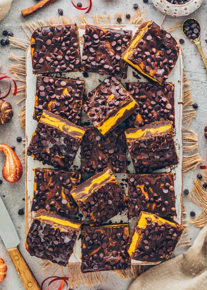 Pumpkin Cheesecake Brownies (Vegan)