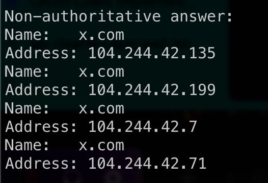 Cloudflare障害によるXの不安定状態解消直後に確認したx.comのIPを引いた結果。CloudflareのIPアドレスとは異なる複数のIPアドレスになっている。

何れのIPアドレスも所有者はTwitter になっている。