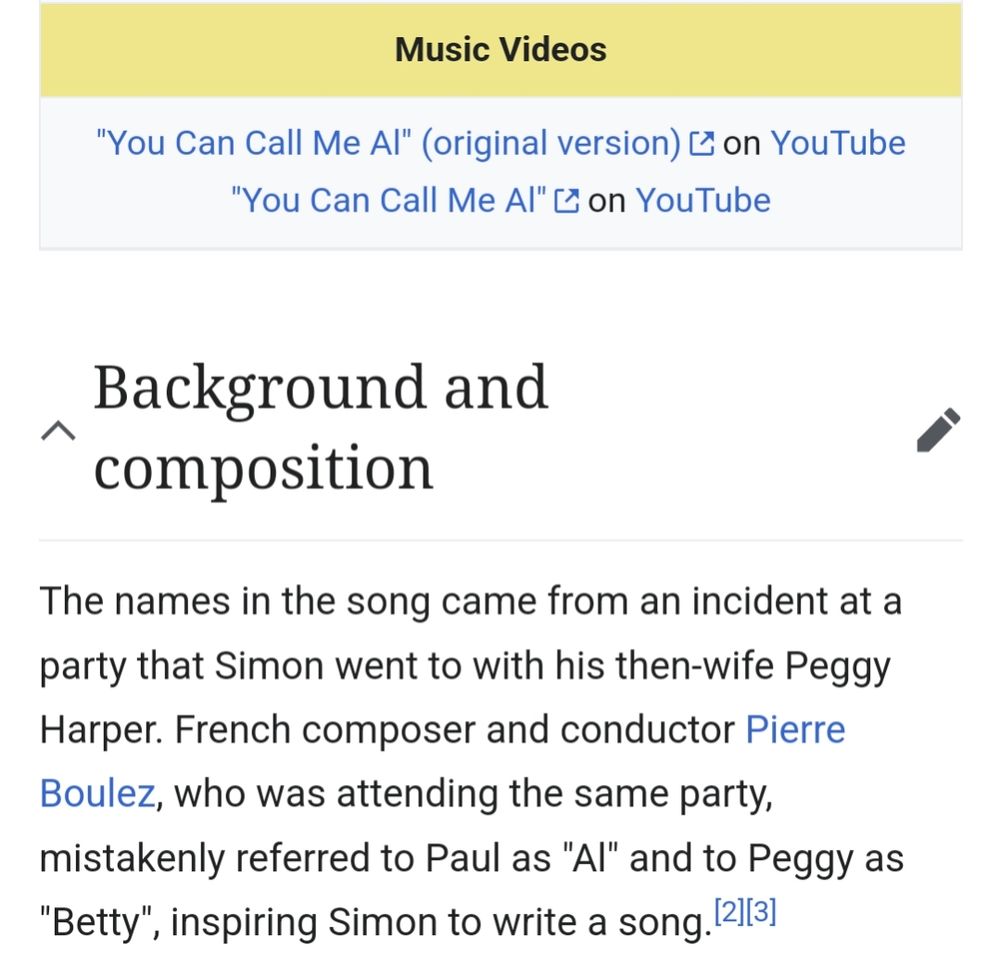 Screenshot of the Wikipedia entry for the Paul Simon song 
