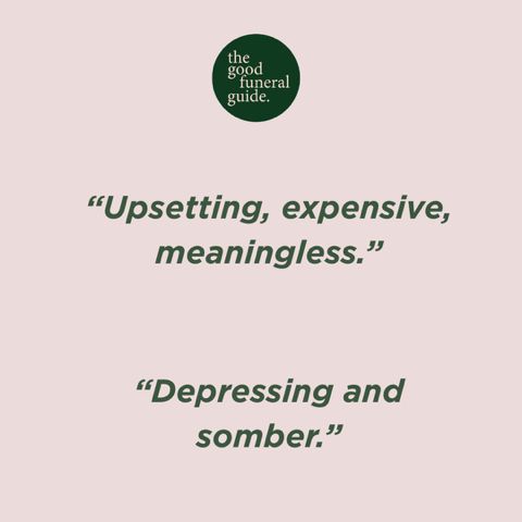 Quotes on a pink background.

The quotes read: “Upsetting, expensive, meaningless” and “Depressing and sombre.”