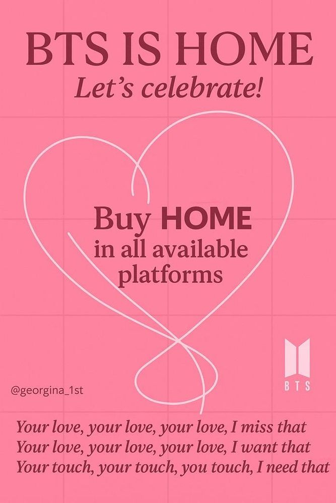 A promo poster for the “Home” project with lyrics from “Home”, the promotional text and using the “Map of the soul: Persona” album cover art