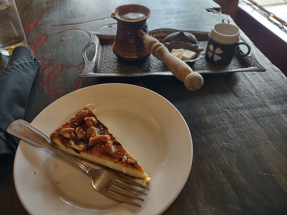 Bosnian coffee and turtle cheesecake