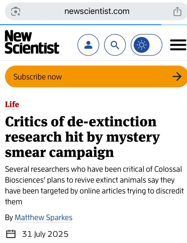 New scientist headline critics of de extinction hit by mystery smear campaign 