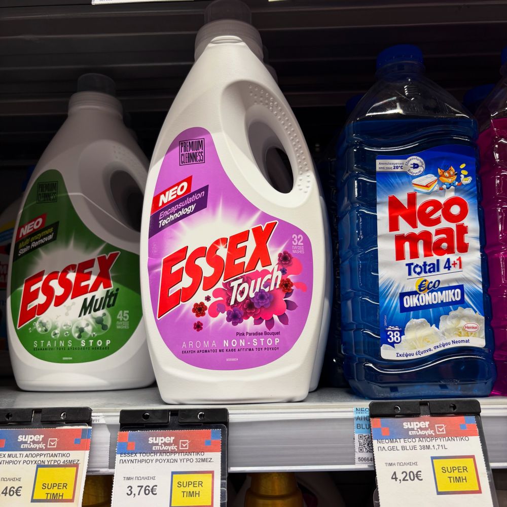 Laundry detergents with foremost labelled Essex touch 