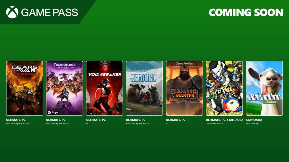 Gears of War: Reloaded, Dragon Age: The Veilguard, Void Breaker, Herdling, Blacksmith Masters, Persona 4 Golden, and Goat Simulator Remastered are coming soon to Xbox Game Pass.