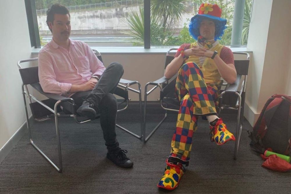 Man being fired brings emotional support clown to meeting