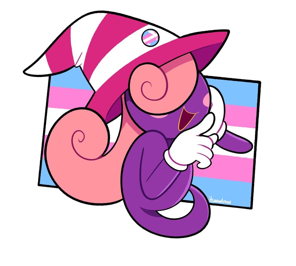 A wonderful trans pride Vivian as drawn by the talented. https://bsky.app/profile/itsaaudraw.bsky.social