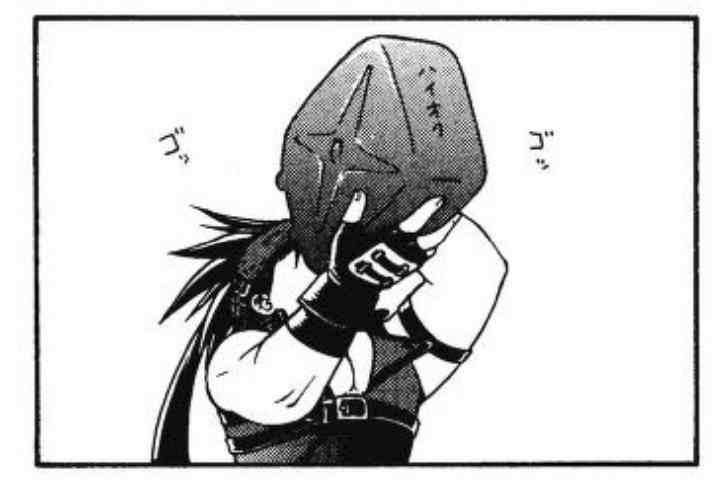 An out of context manga panel of Sol Badguy from Guilty Gear chugging a container of gasoline