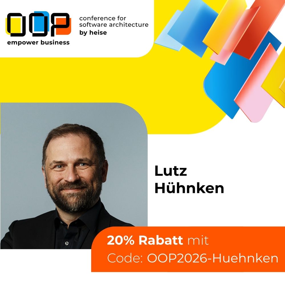 Banner with the discount code OOP2026-Huehnken to get 20% off OOP tickets.