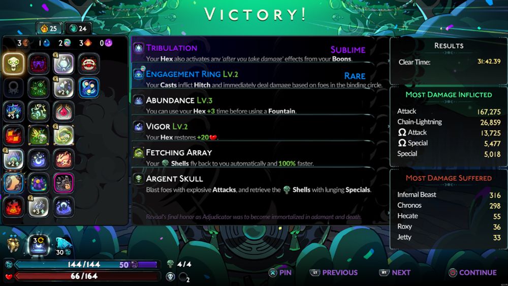 A victory screen for Hades 2