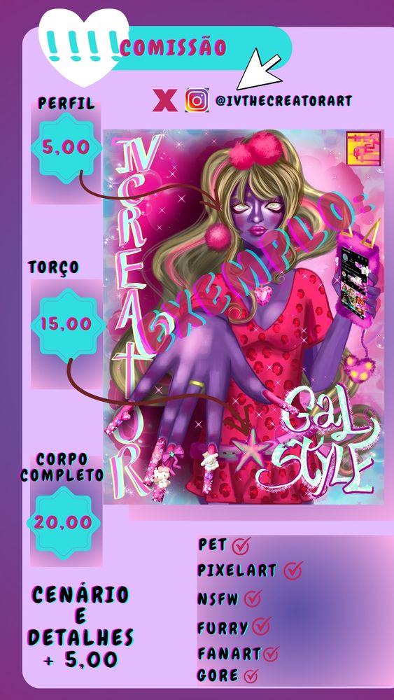 Tabela de comissões de desenhos